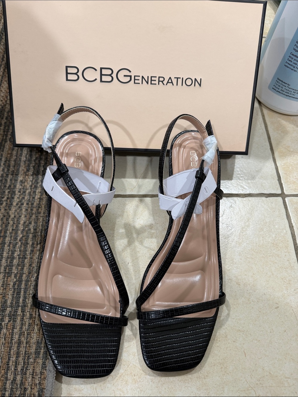 BCBGeneration Black Strappy Slingback Sandals with Square Toe
